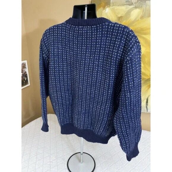Vintage L.L Bean Blue V Neck Sweater, 100% British Wool, Size Large - Picture 13 of 16